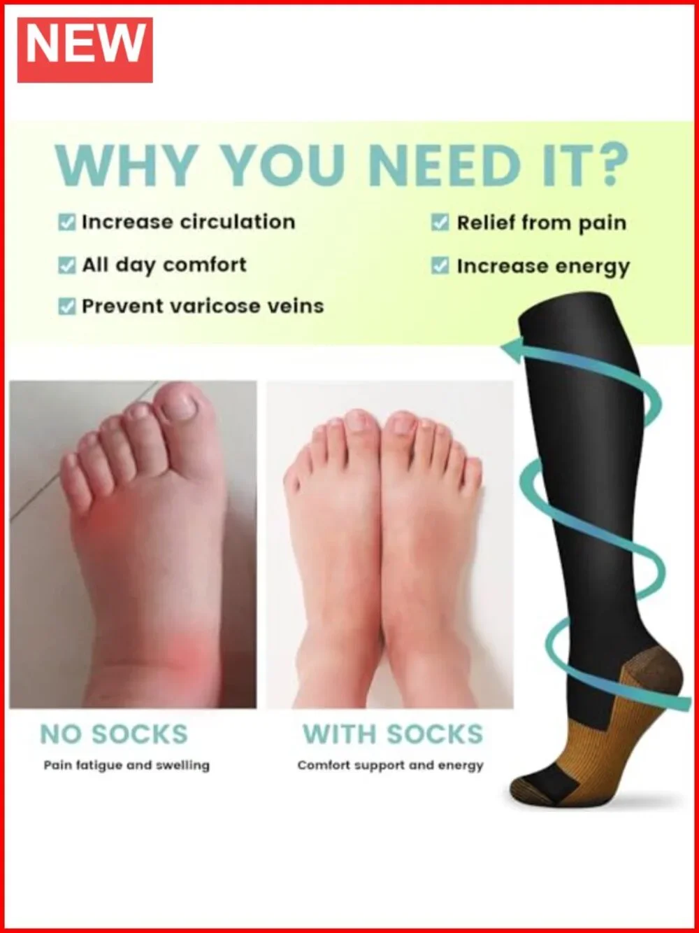 8 Pairs Copper Compression Socks 15-20 mmHg for Men & Women - Nurses Travel